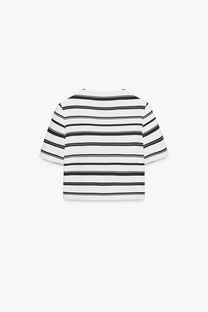 STRIPED SHORT-SLEEVE TOP WITH DECORATIVE BUTTONS