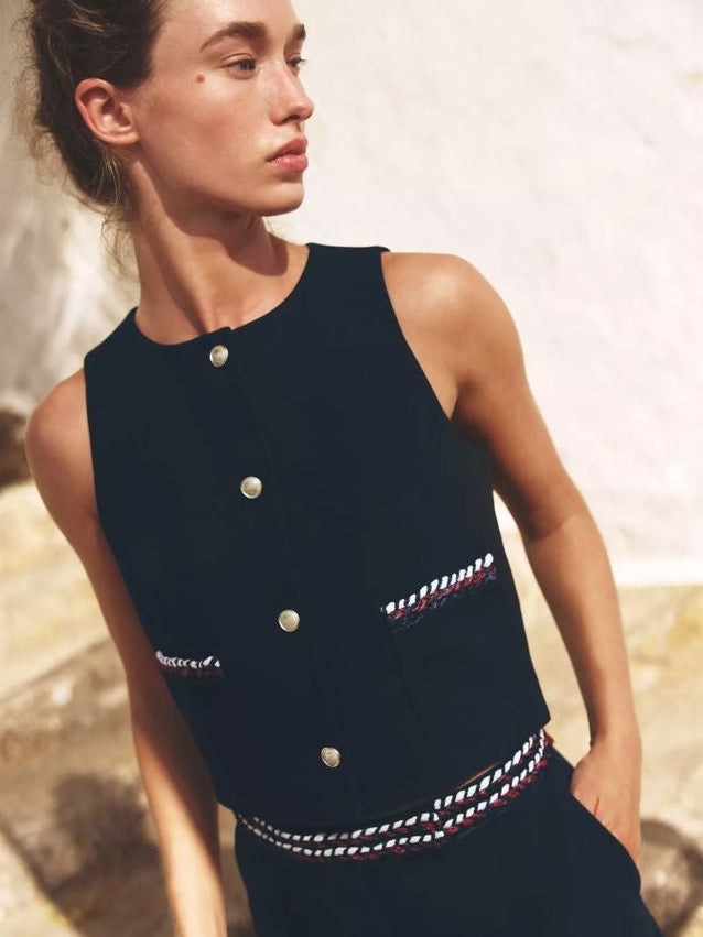 [E4] ZARA SLEEVELESS CROPPED VEST WITH DECORATIVE TRIM