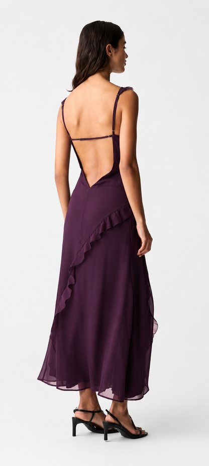 Ruffle detail chiffon maxi dress