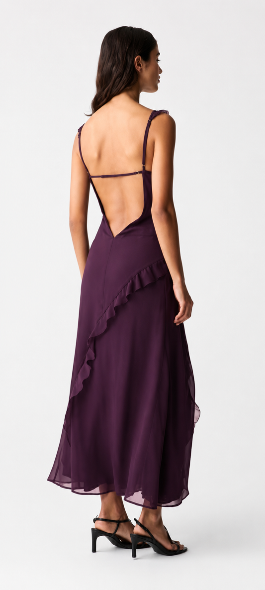 Ruffle detail chiffon maxi dress