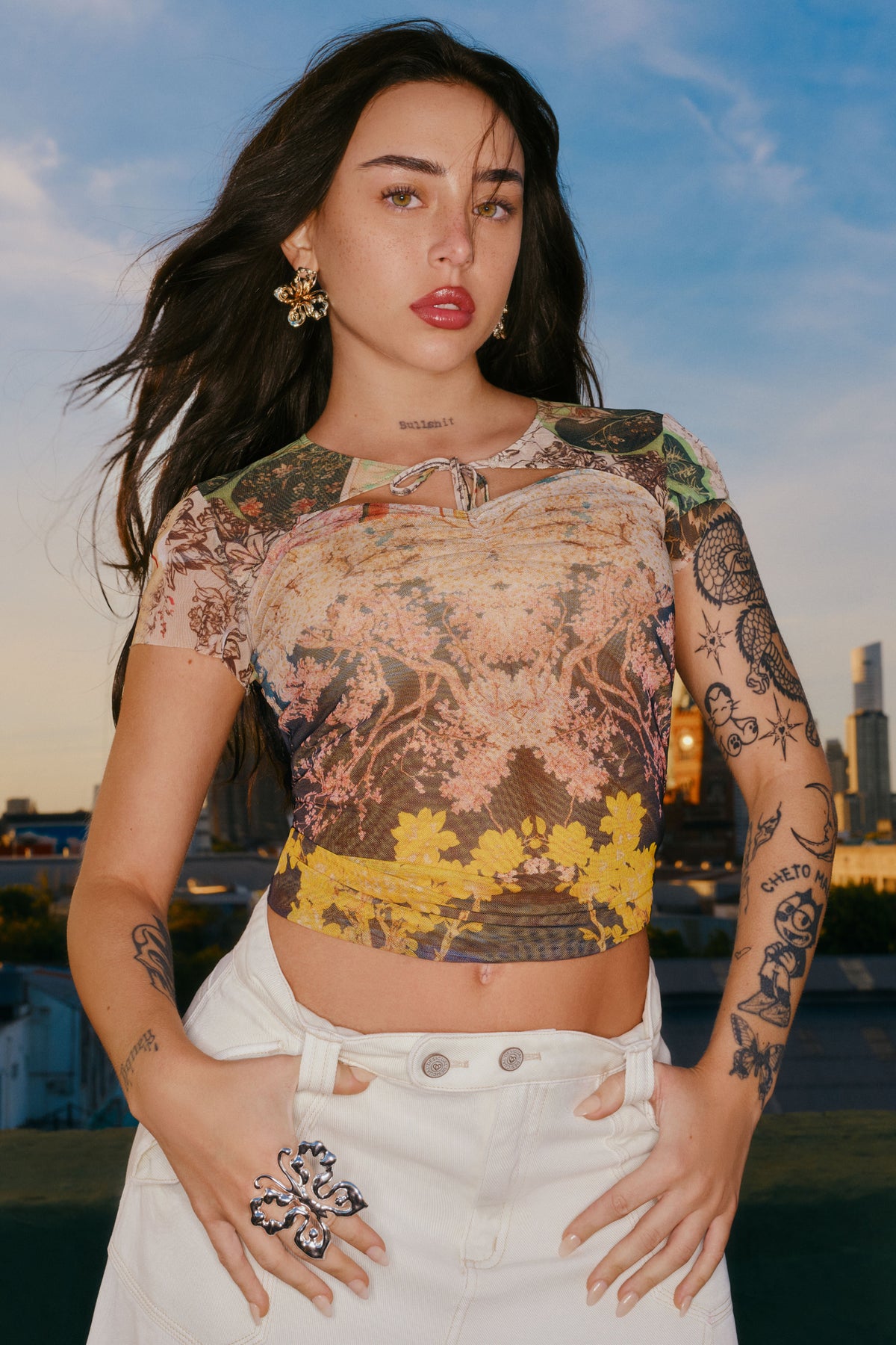 [E1] PRINTED TULLE TOP