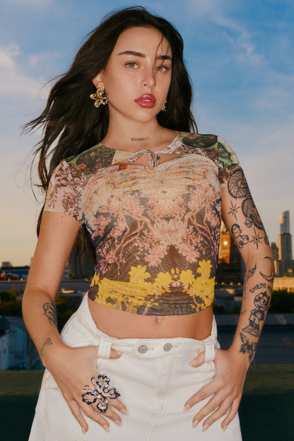 PRINTED TULLE TOP