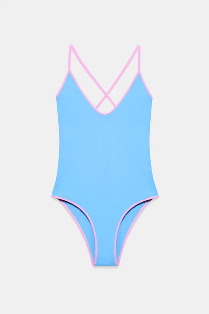 CONTRAST STRAP SWIMSUIT | Blue