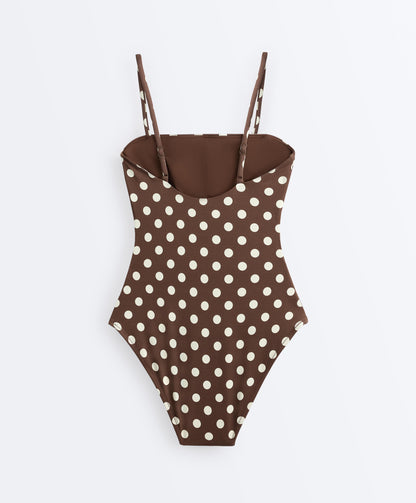 POLKA DOT PIQUÉ BANDEAU SWIMSUIT