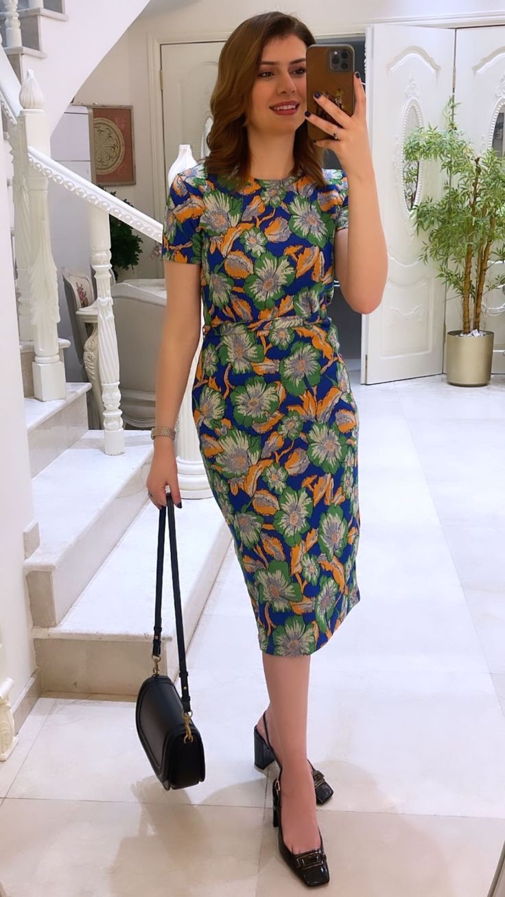 [D3] BRIGHT FLORAL JACQUARD BELTED MIDI DRESS