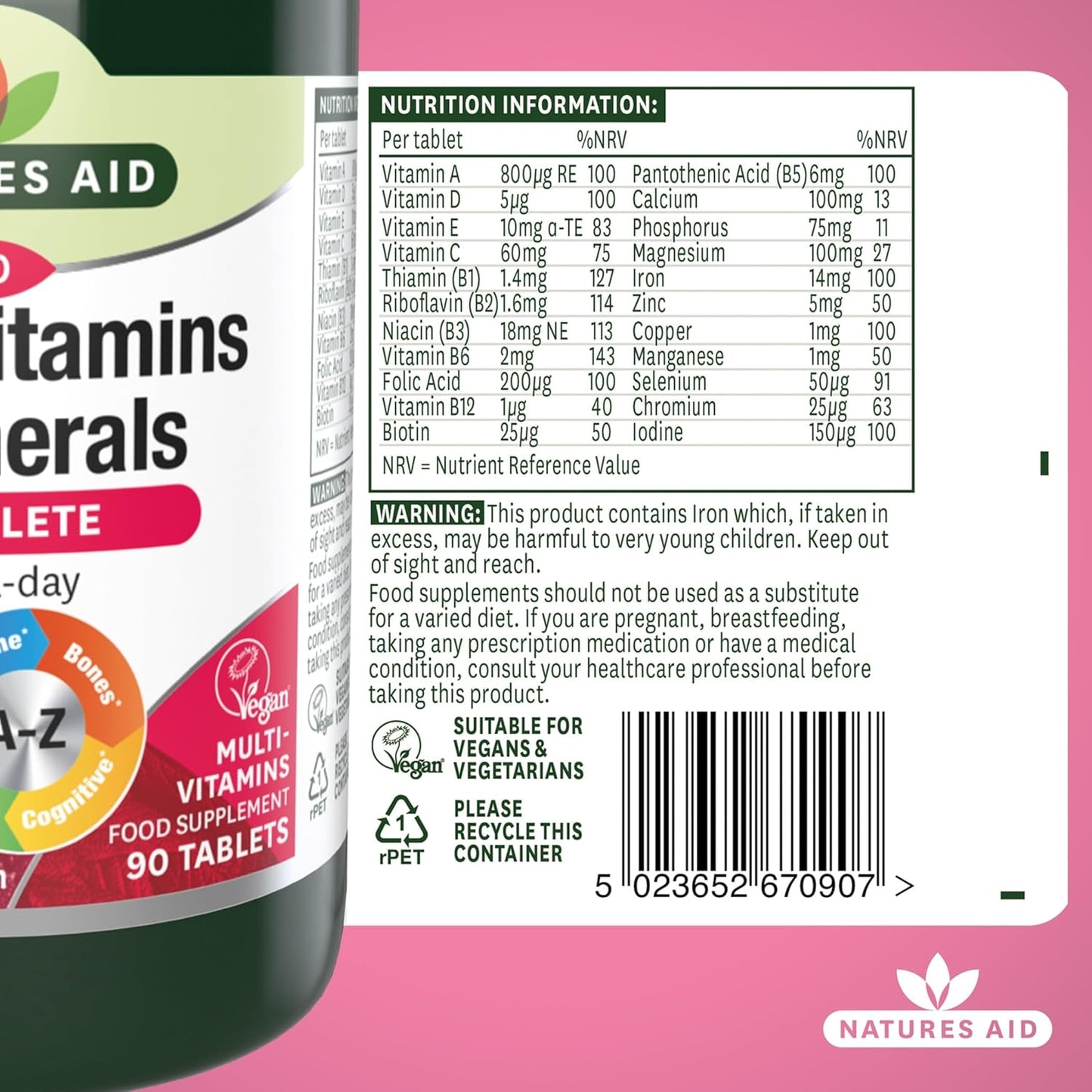NATURES AID MULTIVITAMINS & MINERALS – ONE-A-DAY HIGH POTENCY DAILY MULTI-VITAMIN SUPPLEMENT INC. B12 & ZINC