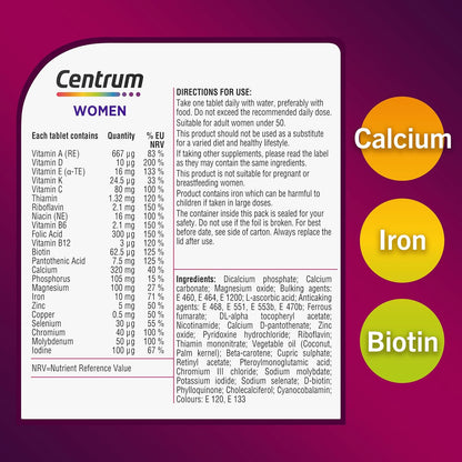 CENTRUM WOMEN MULTIVITAMINES & MINÉRAUX – 23 NUTRIMENTS ESSENTIELS – 60 COMPRIMÉS