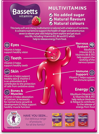 BASSETTS VITAMINS 7-11 YEARS RASPBERRY FLAVOUR MULTIVITAMINS 60 GUMMIES
