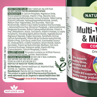 NATURES AID MULTIVITAMINS & MINERALS – ONE-A-DAY HIGH POTENCY DAILY MULTI-VITAMIN SUPPLEMENT INC. B12 & ZINC