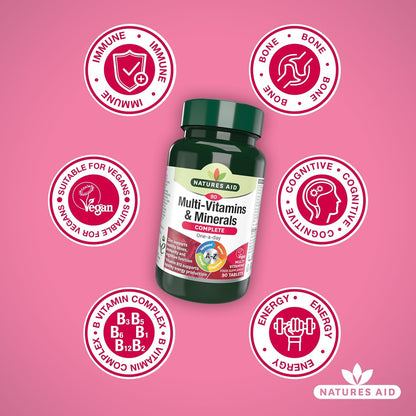 NATURES AID MULTIVITAMINS & MINERALS – ONE-A-DAY HIGH POTENCY DAILY MULTI-VITAMIN SUPPLEMENT INC. B12 & ZINC