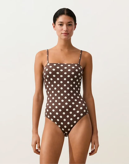 POLKA DOT PIQUÉ BANDEAU SWIMSUIT