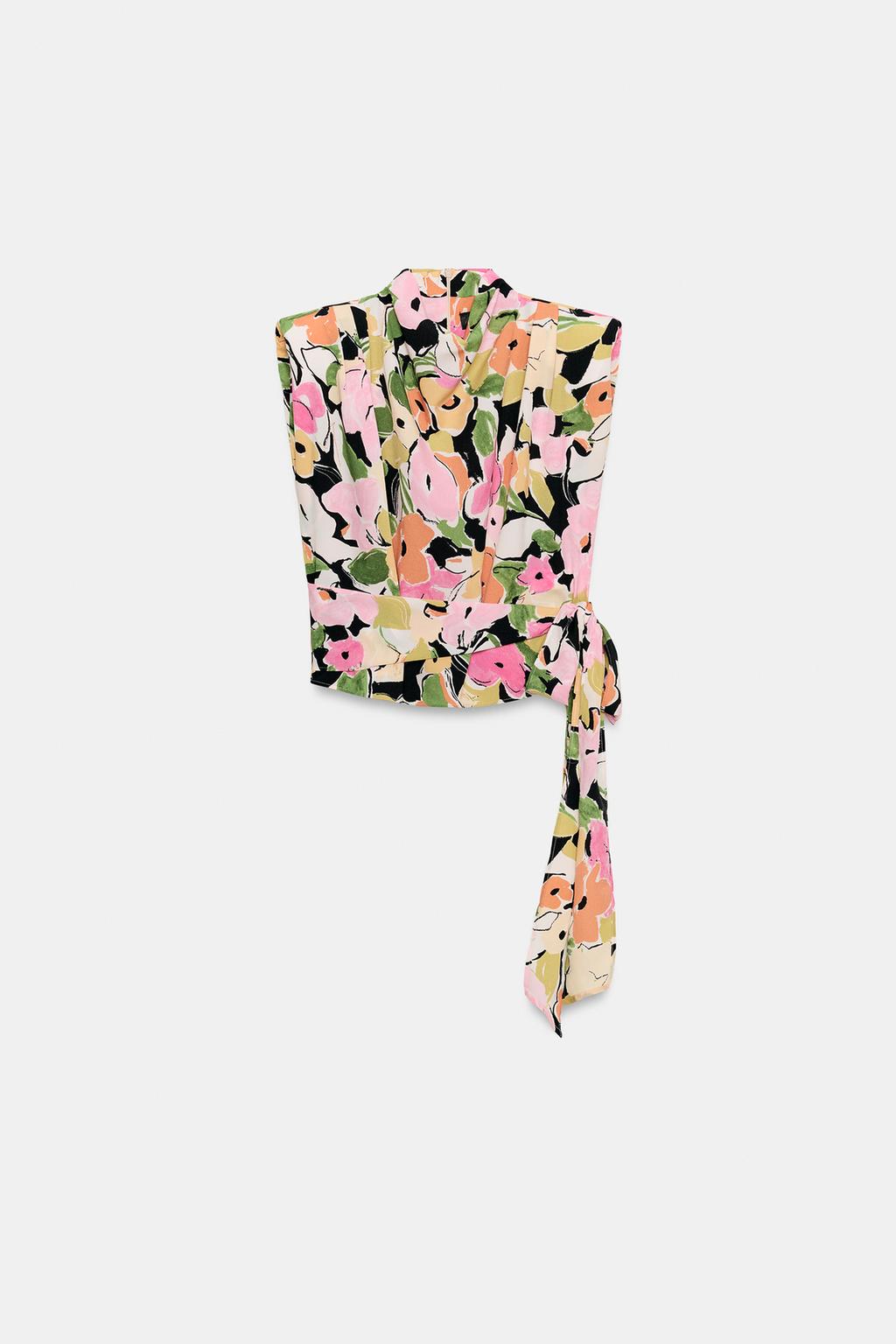 [A5] FLORAL PRINT TOP FEATURES SHOULDER PADS