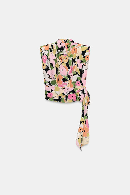 [A5] floral print top features shoulder pads