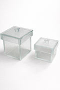 TEXTURED GLASS STORAGE BOXES WITH LIDS – SET OF 2 (CLEAR)
