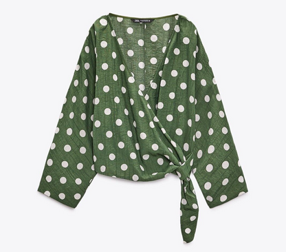 [A7] Blouse polka dot pattern with a wrap-style
