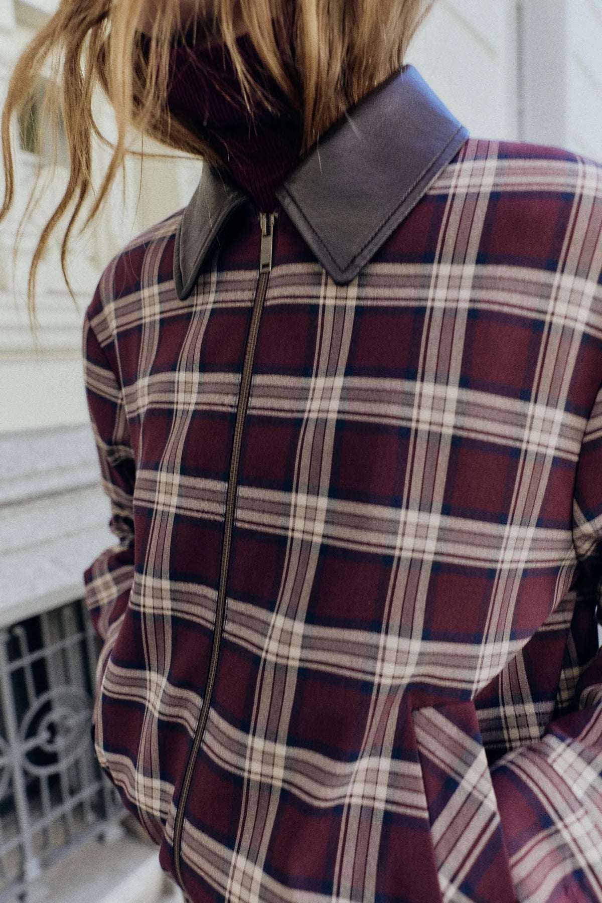CHECKED BOMBER JACKET WITH SKORT | LEATHER EFFECT LAPEL