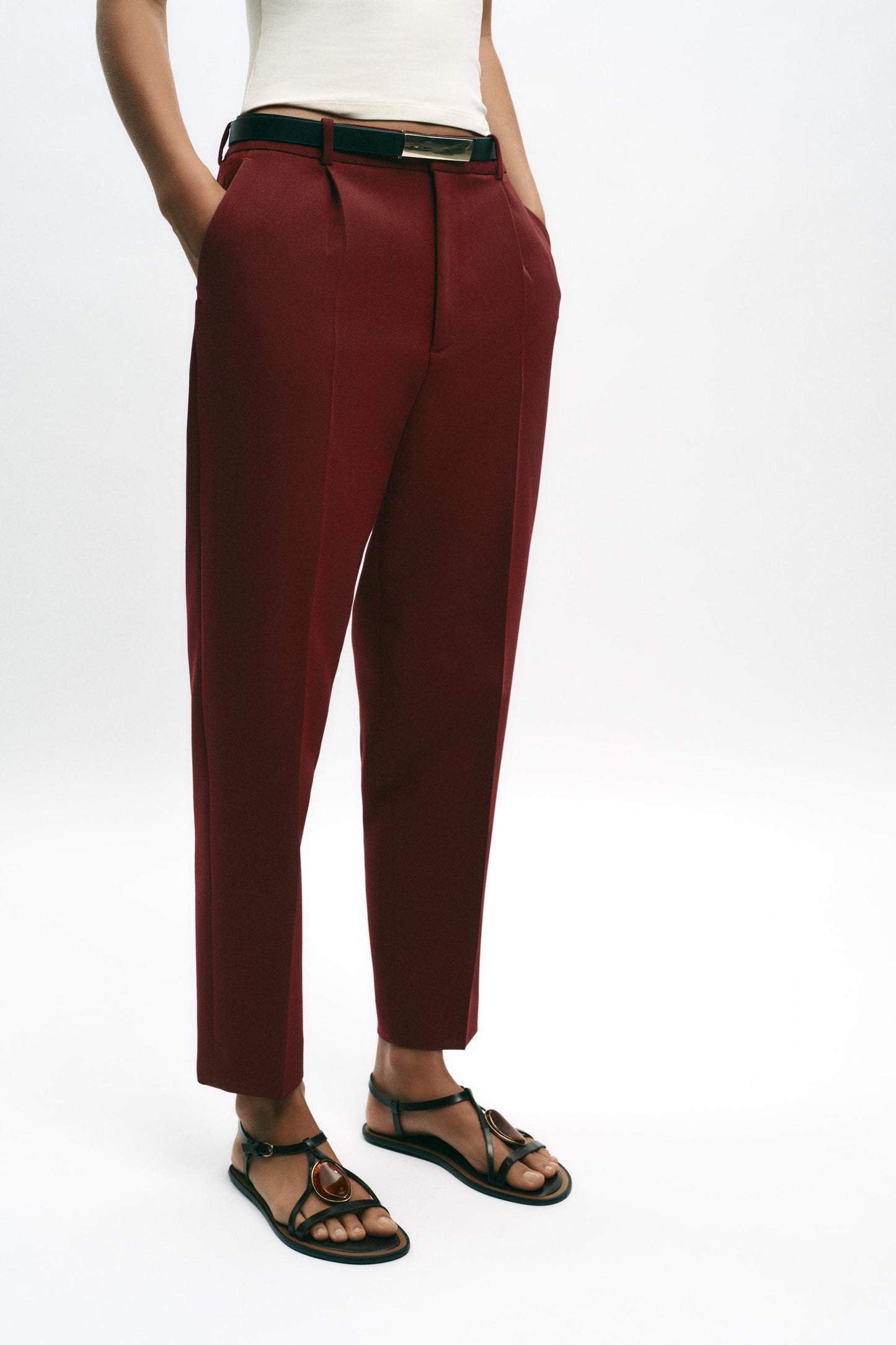 High-waisted straight-leg trousers