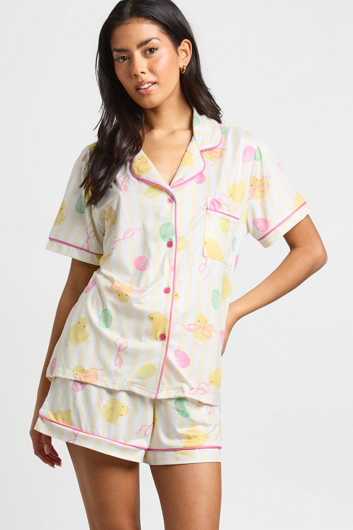 Easter Chick Print Short Sleeve Shirt & Short Pyjama Set