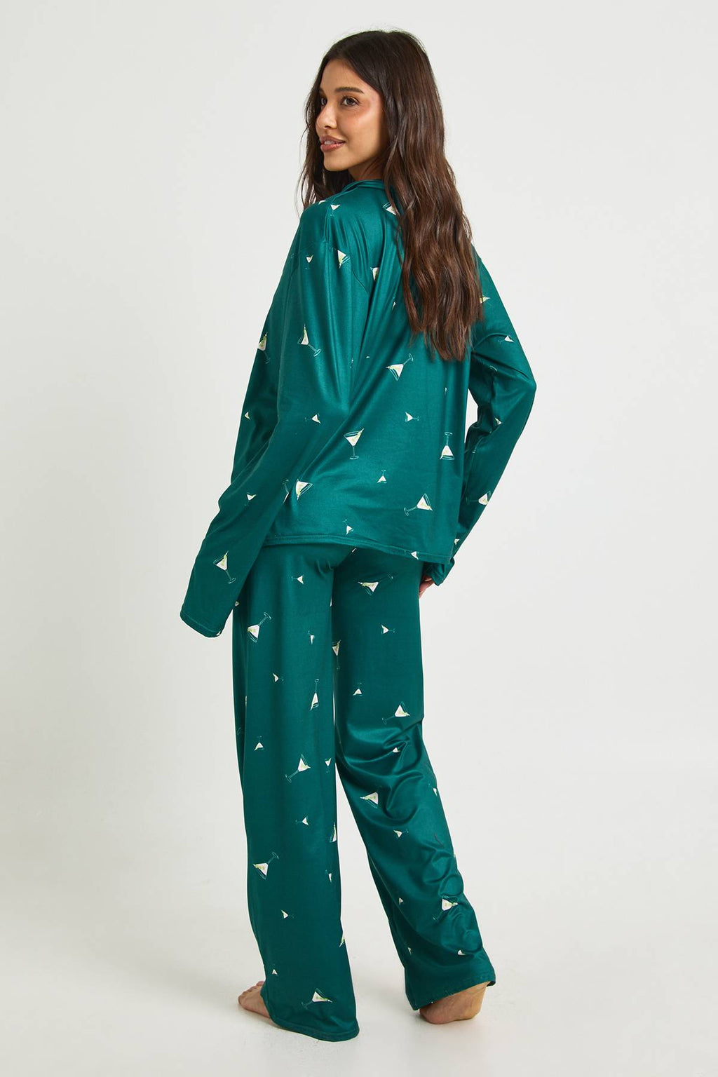 [E1] MARTINI PRINT LONG SLEEVE TOP & TROUSERS PYJAMA SET