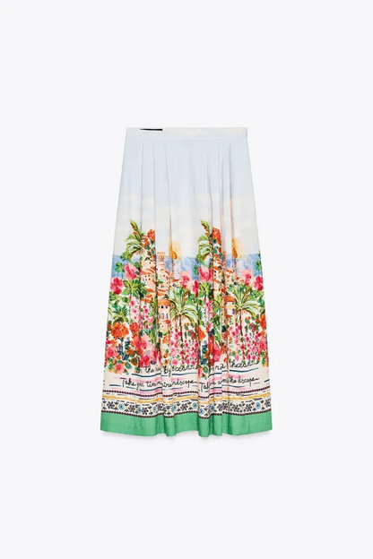 [A6] Printed Midi Skirt