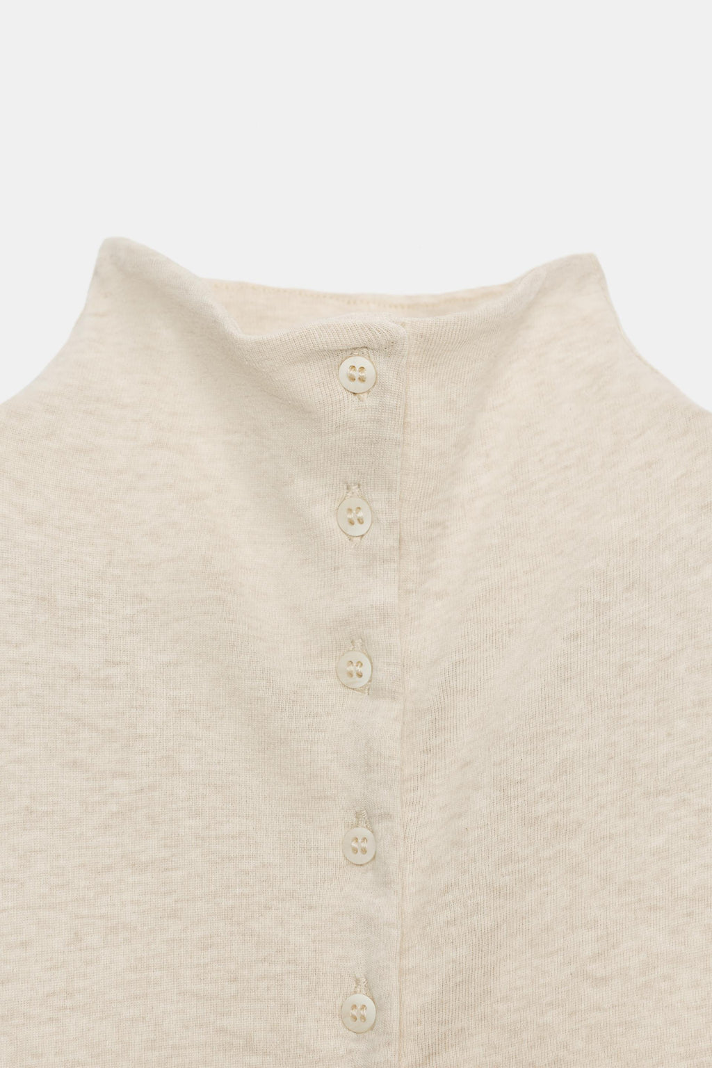 BUTTONED HIGH NECK TOP- Beige marl