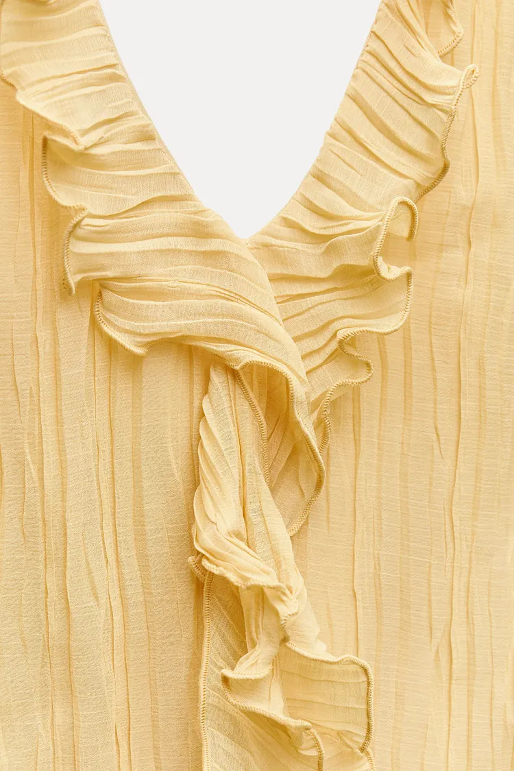ASYMMETRICAL PLEATED RUFFLE DRESS