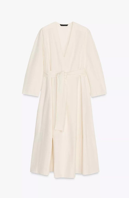 Long Ivory Dress with Puff Sleeves