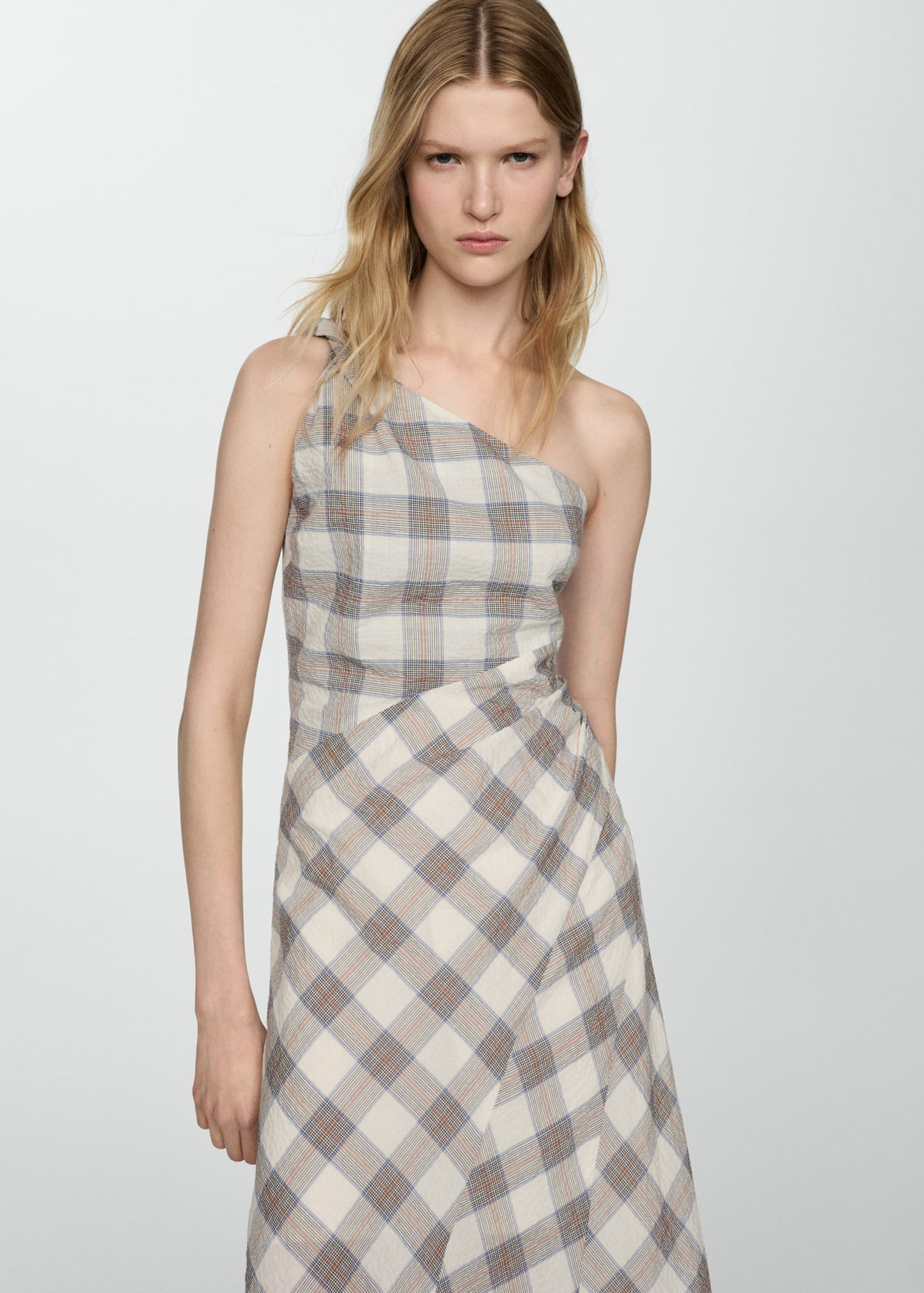 CASIDY CHECKED ASYMMETRICAL MIDI DRESS