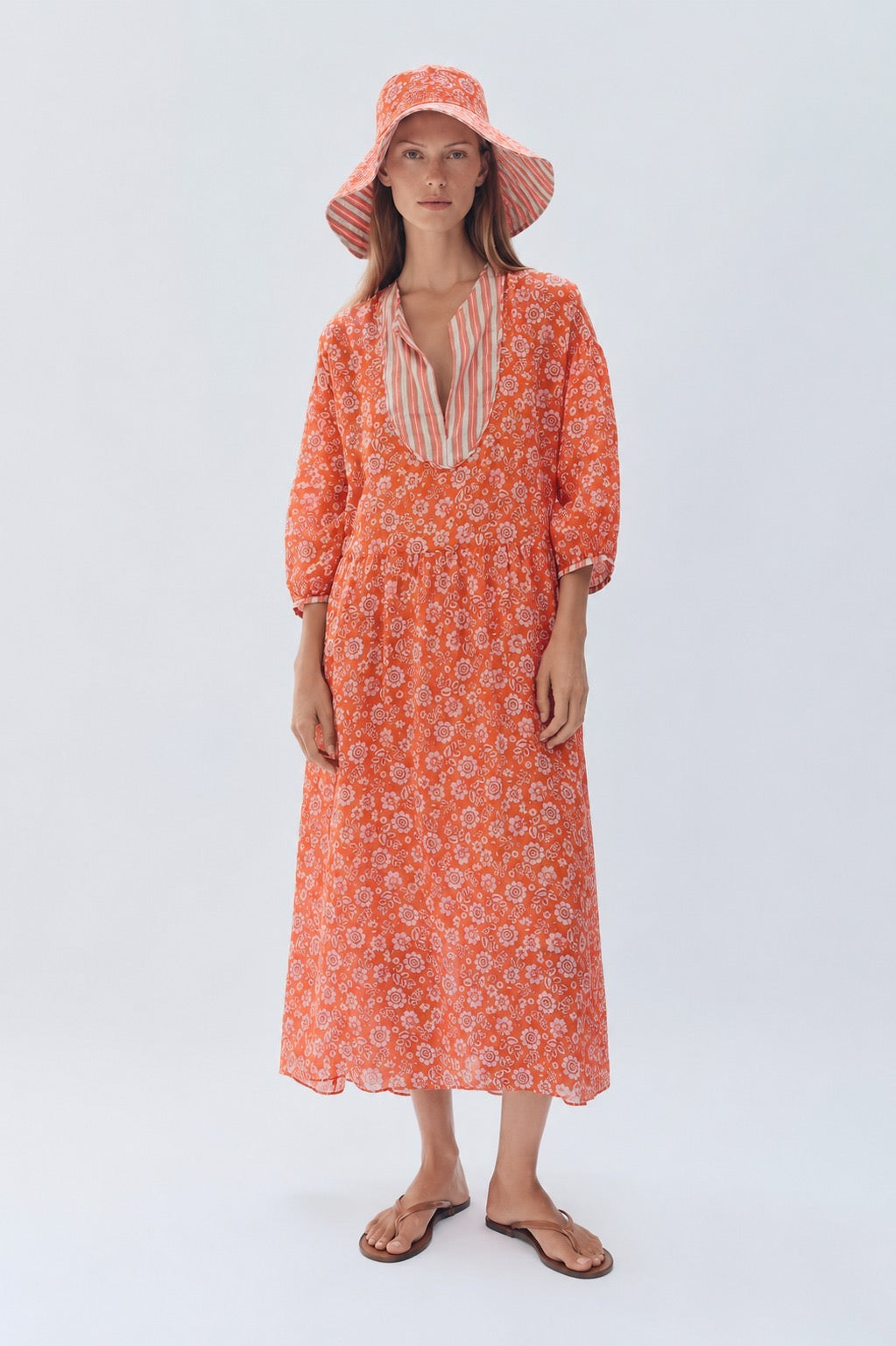 LIMITED EDITION RAMIE FLORAL KAFTAN DRESS & BUCKET HAT