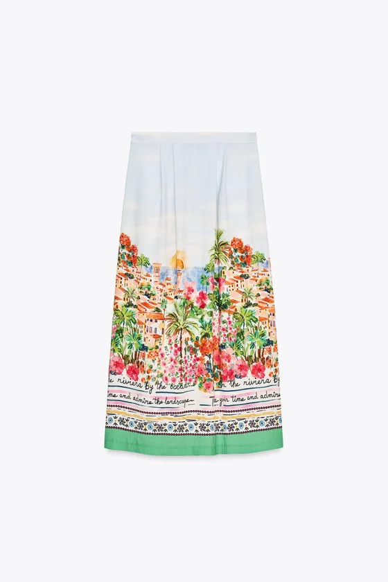 [A6] Printed Midi Skirt