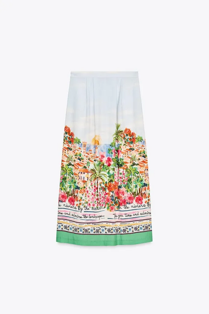 [A6] Printed Midi Skirt