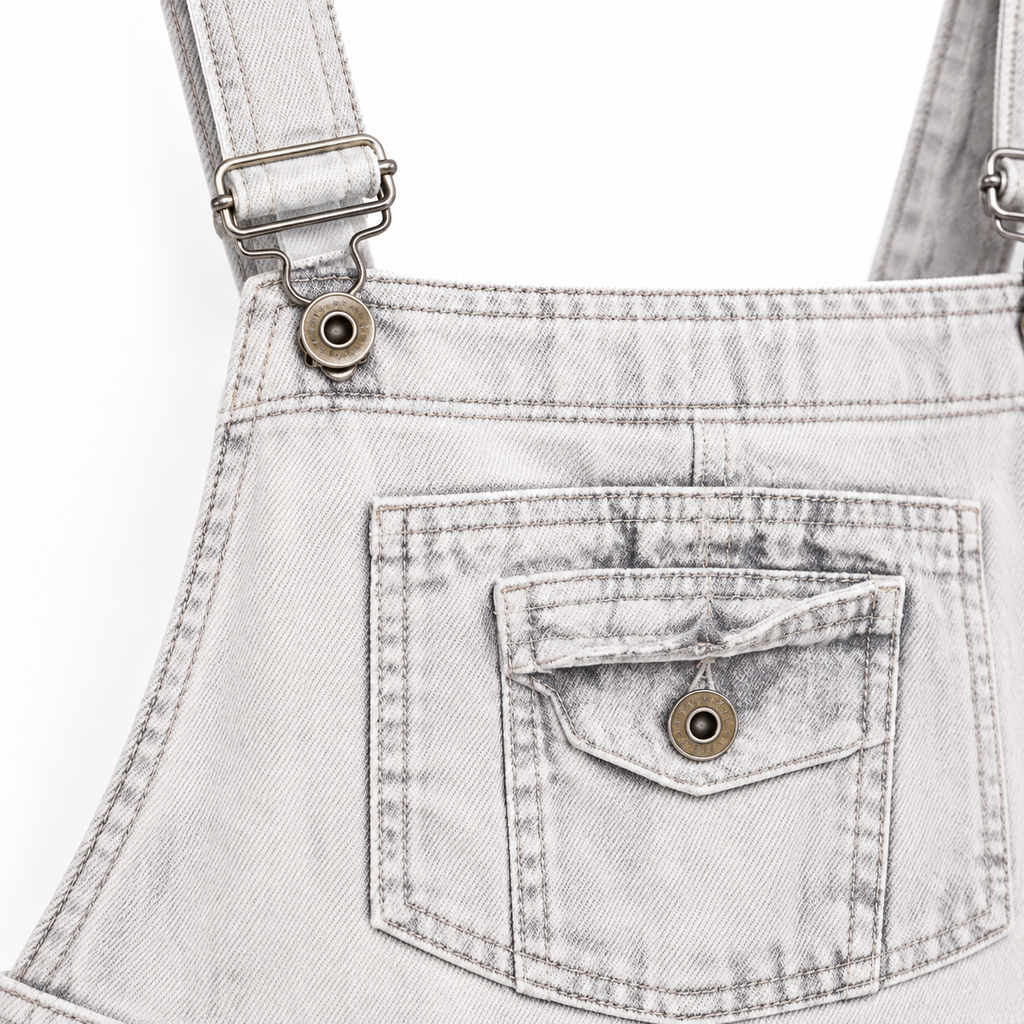 Zara Distressed Denim Cargo Dungarees – Light Wash