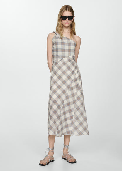 CASIDY CHECKED ASYMMETRICAL MIDI DRESS
