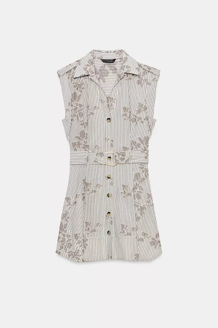[B6] EMBROIDERED SEQUIN BELTED DRESS