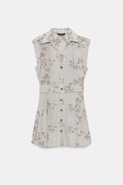 EMBROIDERED SEQUIN BELTED DRESS