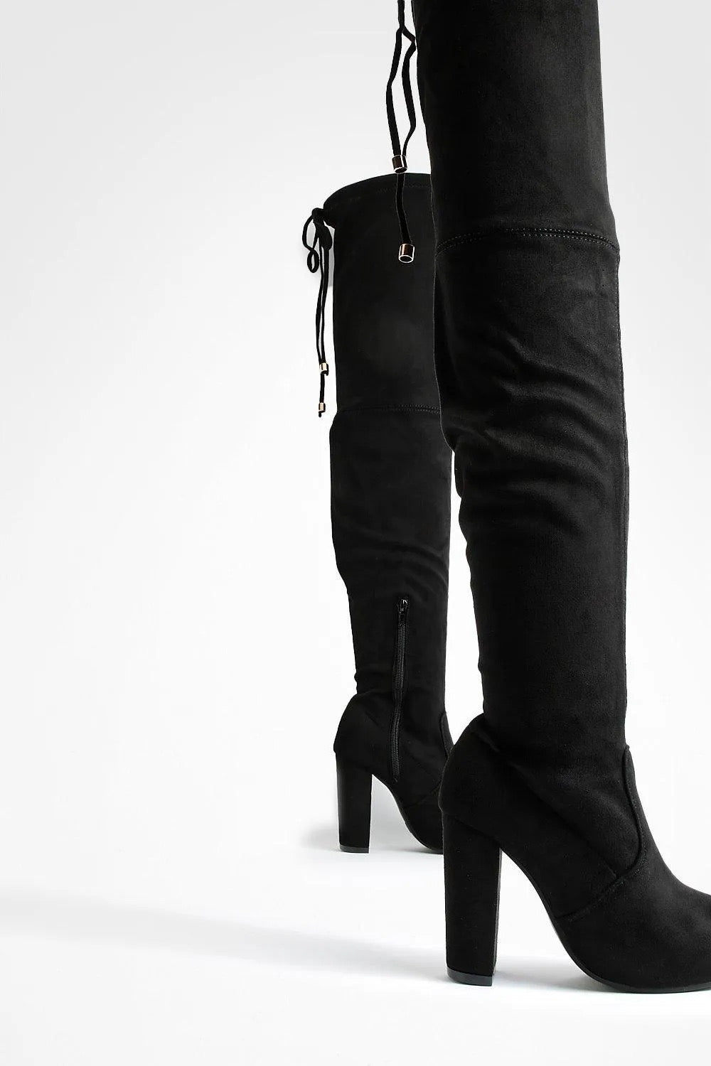 WIDE FIT FAUX SUEDE BLOCK HEEL THIGH HIGH BOOTS