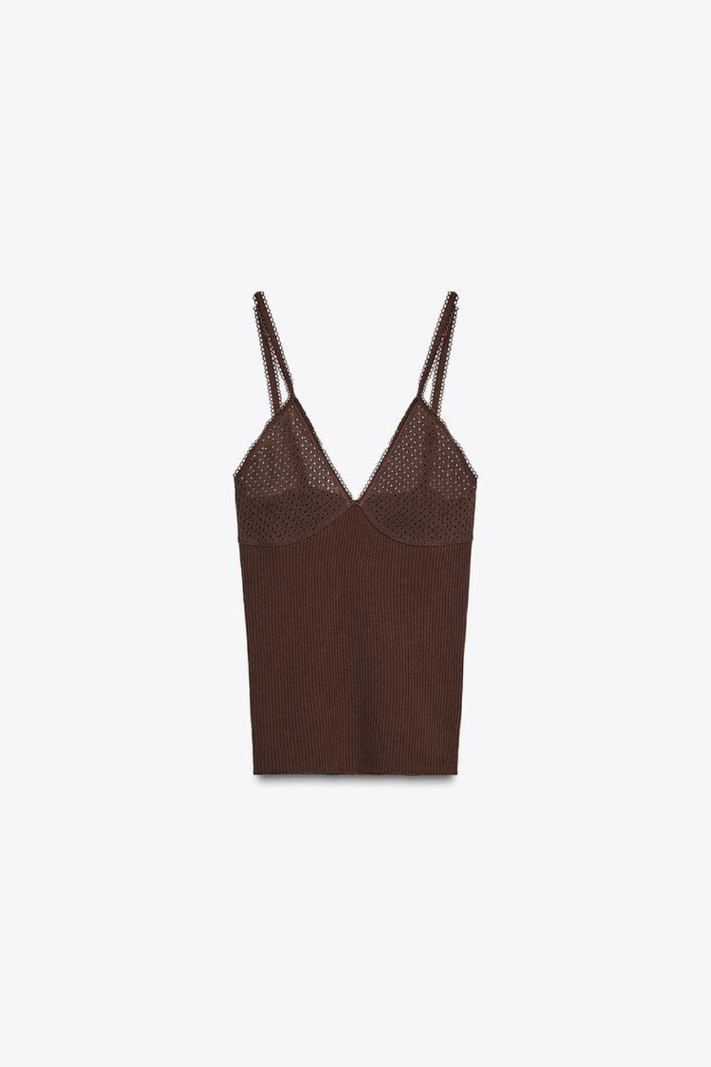 [C1] RIBBED BROWN V-NECK CAMISOLE TOP