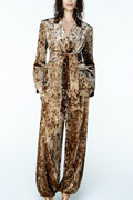 [X2] VELVET BLAZER WITH METALLIC THREAD BELT AND TROUSERS