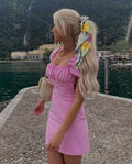 PUFF SLEEVE BACKLESS MINI DRESS | ROSE