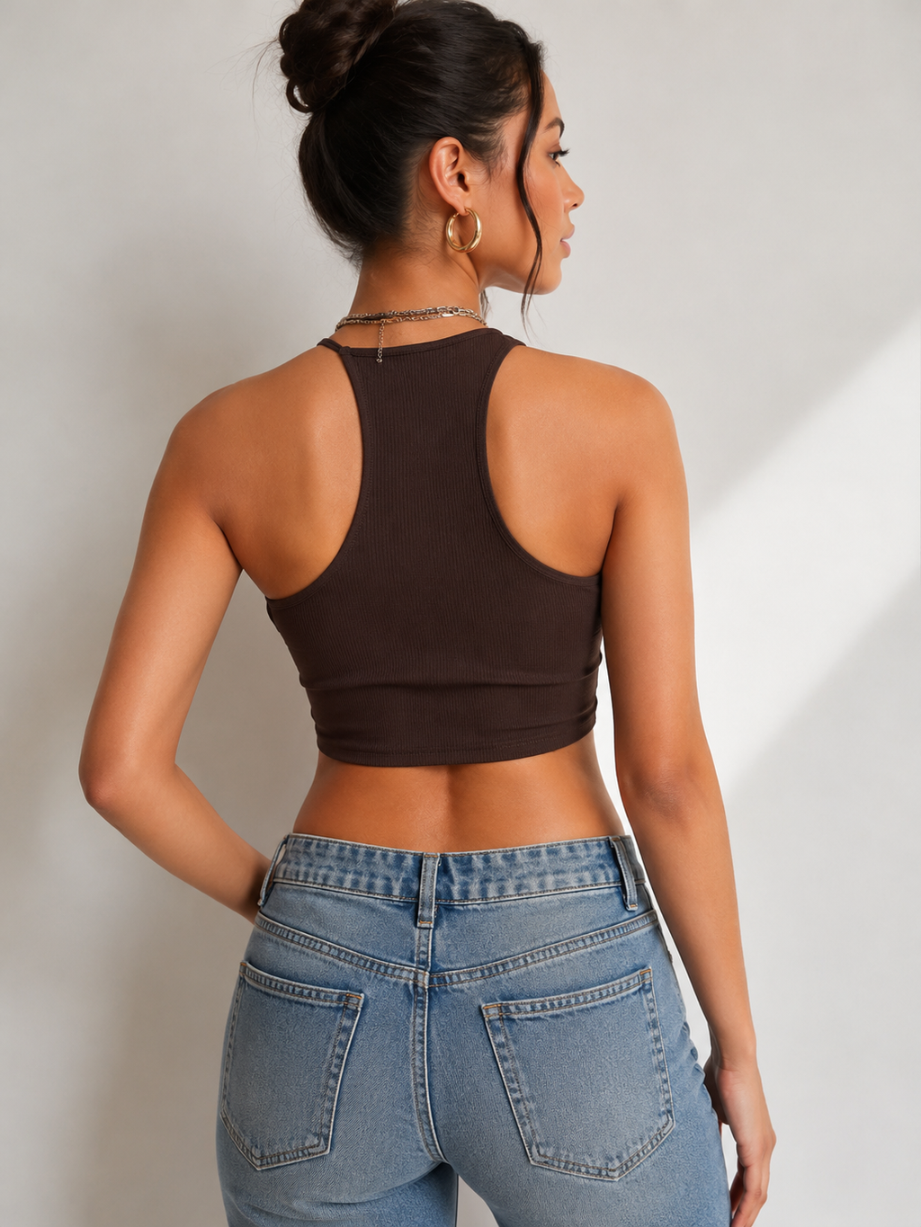 [D2] CUT OUT SHOULDER CROP TOP