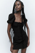 [B4] CORSETRY-INSPIRED BLACK MINI DRESS