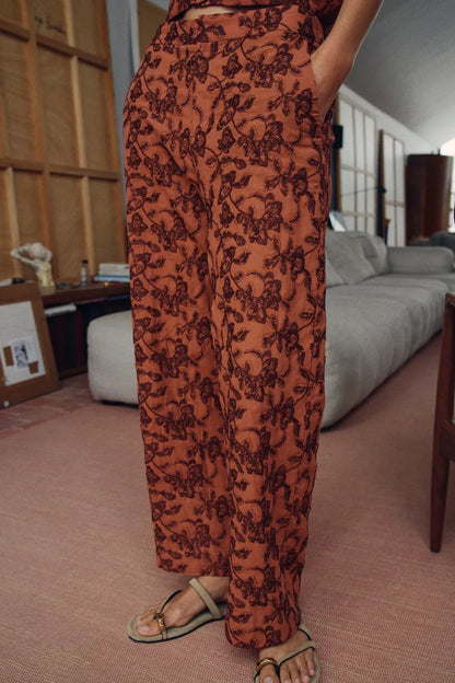 EMBROIDERED STRAIGHT-LEG TROUSERS
