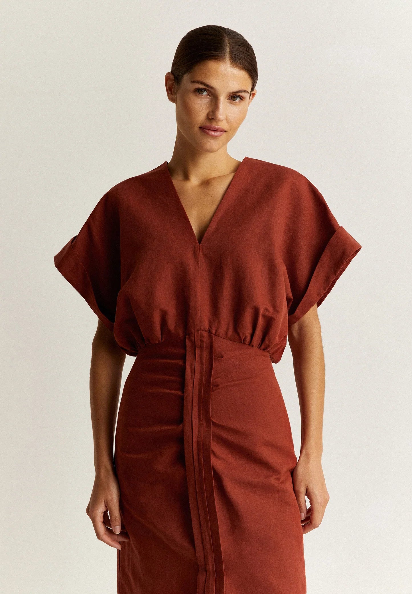 [X2] LINEN DRESS WITH GATHERS