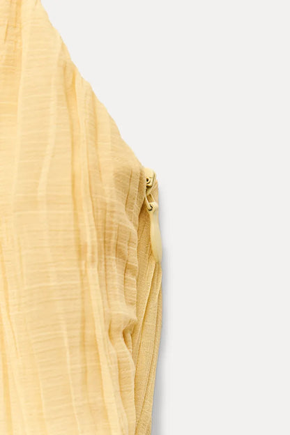 ASYMMETRICAL PLEATED RUFFLE DRESS