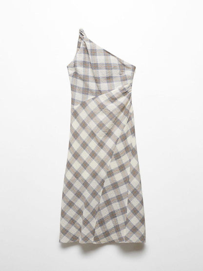 CASIDY CHECKED ASYMMETRICAL MIDI DRESS