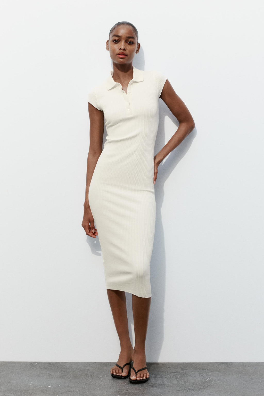 RIBBED POLO MIDI DRESS