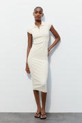 RIBBED POLO MIDI DRESS