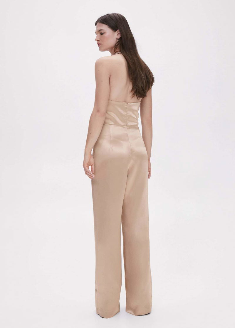 [B2] SATIN JUMPSUIT WITH DRAPED NECKLINE