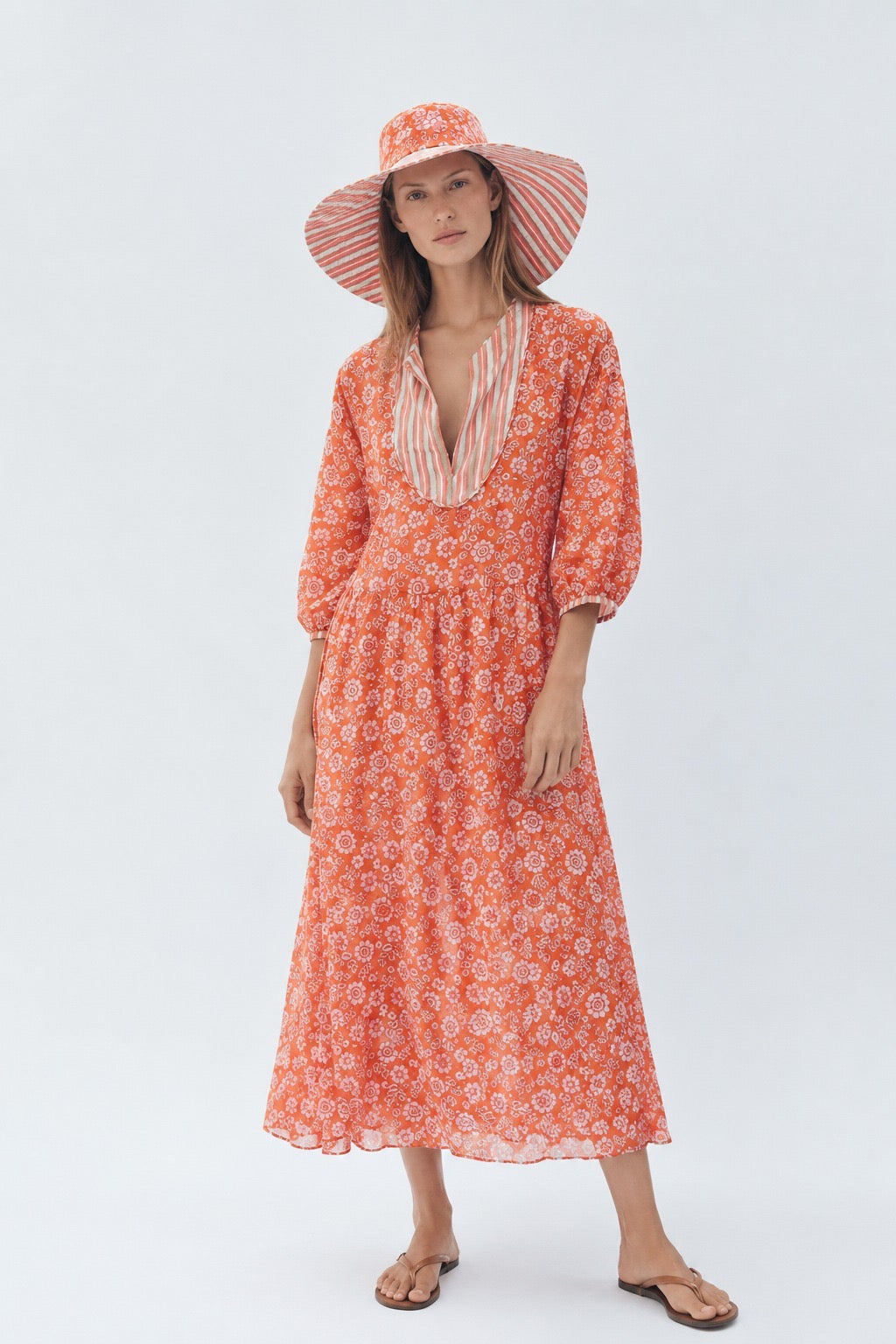 LIMITED EDITION RAMIE FLORAL KAFTAN DRESS & BUCKET HAT