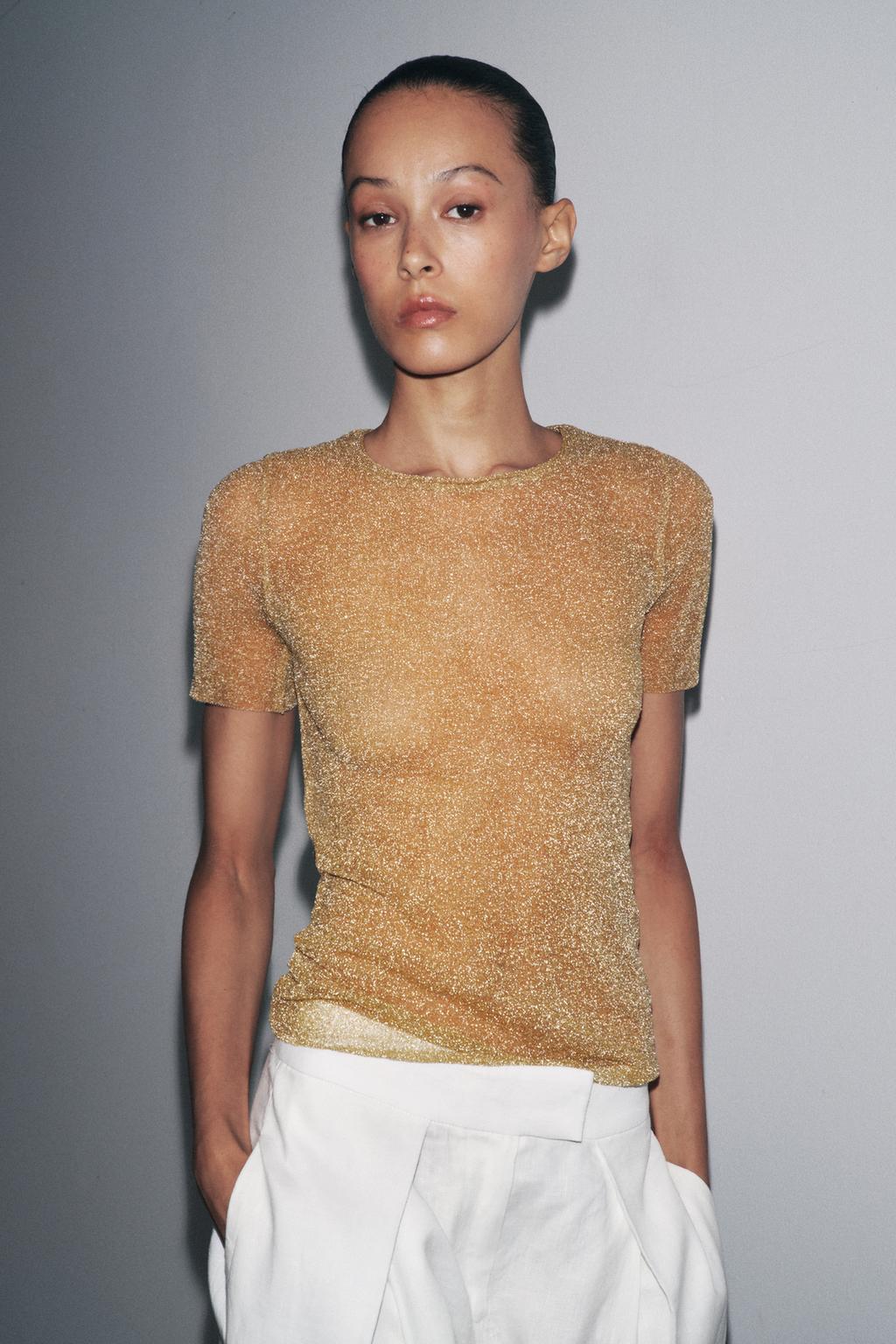 SHIMMER KNIT SHORT SLEEVE TOP